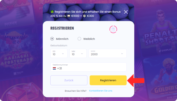 Voltooi registratie bij Lala Bet door te klikken op de knop "Registratie".